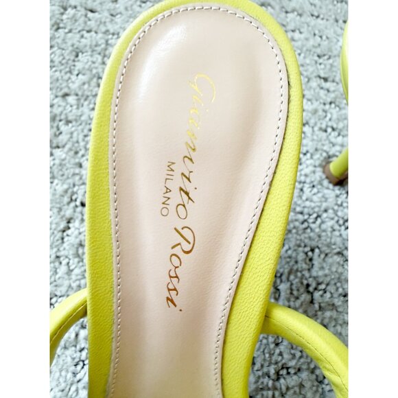 NWOB Gianvito Rossi Bijoux Mule Sandals Heels Womens 37 7 Lime Green Leather NEW - Picture 6 of 13